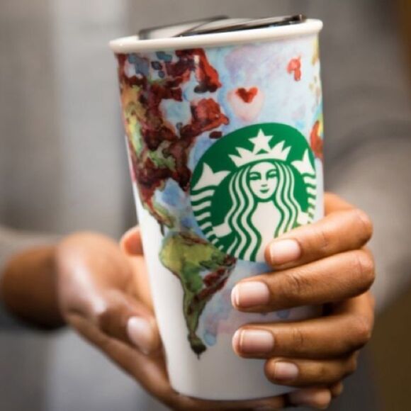Starbucks Barista 2015 Watercolor Art Shelby Kregel Ceramic Travel Mug - Picture 10 of 11